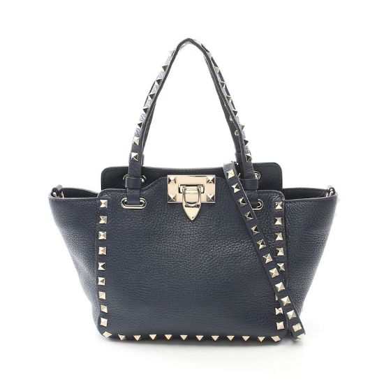 Picture of Valentino Rockstud Mini Handbag Leather 2WAY Navy Blue